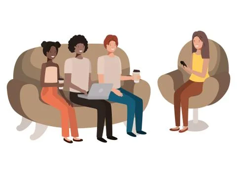 Group of people using technology devices Illustrazione stock