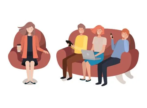 Group of people using technology devices Illustrazione stock