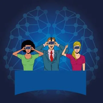 Group of people with virtual reality headset 스톡 일러스트