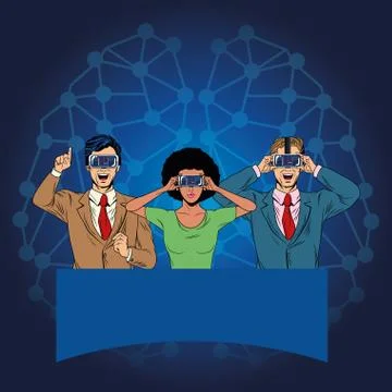 Group of people with virtual reality headset 스톡 일러스트