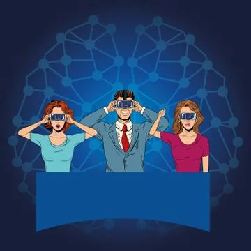 Group of people with virtual reality headset 스톡 일러스트
