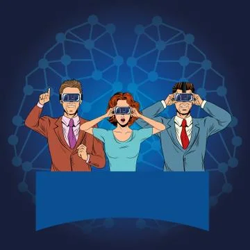 Group of people with virtual reality headset 스톡 일러스트