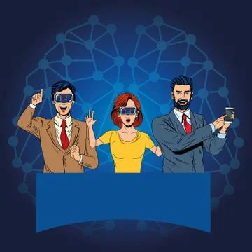 Group of people with virtual reality headset 스톡 일러스트