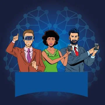 Group of people with virtual reality headset 스톡 일러스트