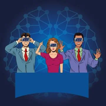 Group of people with virtual reality headset 스톡 일러스트