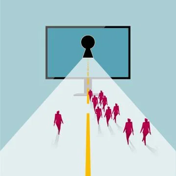 A group of people walked to the computer screen. Virtual network world. 스톡 일러스트