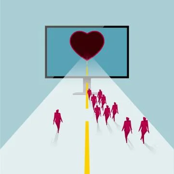 A group of people walked to the computer screen. Virtual network world. Stock Illustration