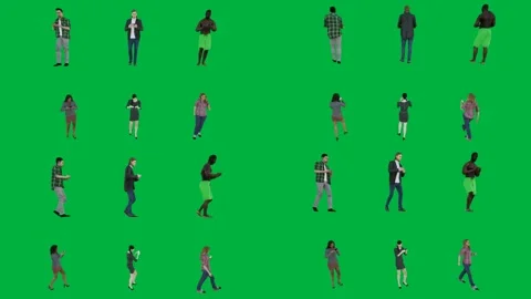 A group of people walking on green screen and standing together animated 스톡 동영상 333002603