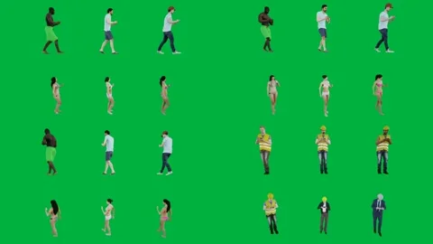 A group of people walking on green screen and across animated chromakey Vídeos de archivo 333002628