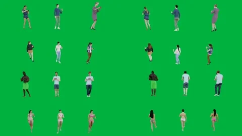 A group of people walking on green screen and across animated chromakey Vídeos de archivo 333002638