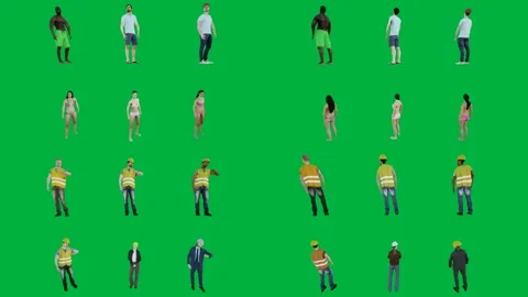 A group of people walking on green screen and standing in line together Vídeos de archivo 333002880
