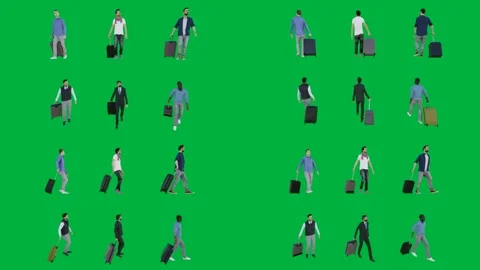 A group of people walking on green screen and with suitcases animated Vídeos de archivo 333002933