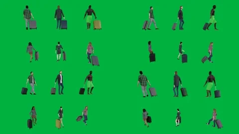 A group of people walking on green screen and across animated chromakey Vídeos de archivo 333002939