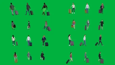 A group of people walking on green screen and across animated chromakey Vídeos de archivo 333002944