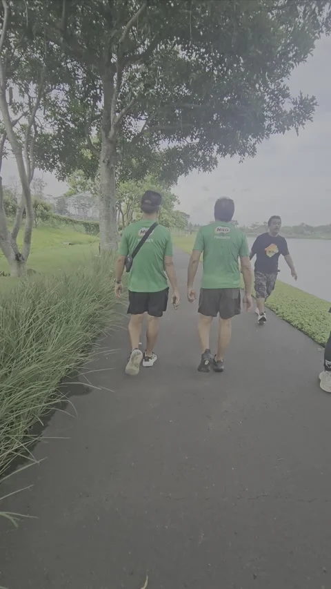 Group of People Walking on a Path by a Scenic Lake Viewpoint Stock Footage 296468827