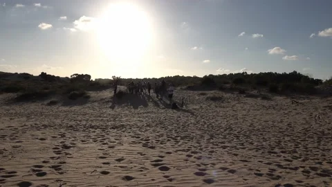 A group of people walking in the sands Stock Footage 131360144