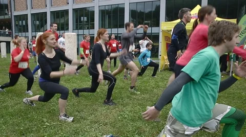 Group of people warming up Stock Footage 40011378