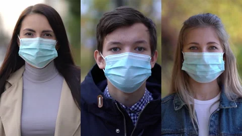 Group of people wearing face protection mask in prevention for coronavirus covid Vídeos de archivo 141692753