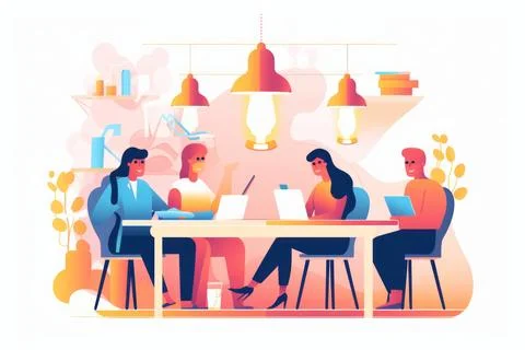 A group of people work together as team work concept flat illustration back.. Stock Photos