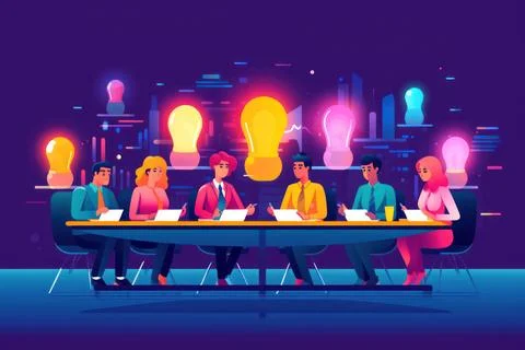 A group of people work together as team work concept flat illustration back.. Stock Photos