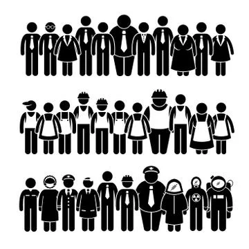 Group of People Worker from Different Profession Stick Figure Pictogram Icons Stock-Illustration