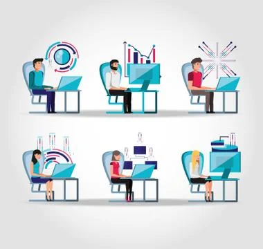 Group people working and set icons business Illustrazione stock