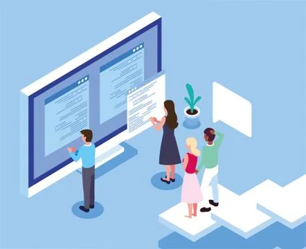 Group of people working in front of computer screen Illustrazione stock