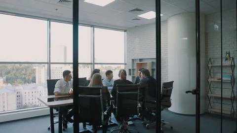 Group of people working in the office. Teamwork Stock Footage