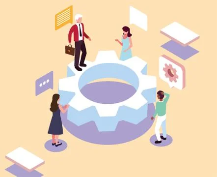 Group of people working on a project, analysis and planning, consulting, team Stock Illustration