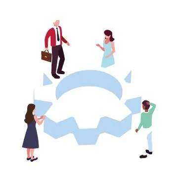 Group of people working on a project on white background Illustrazione stock