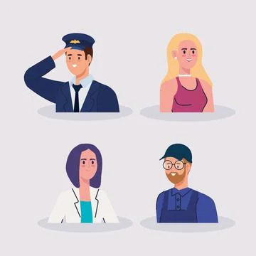 Group of persons differents ocupations characters Stock Illustration