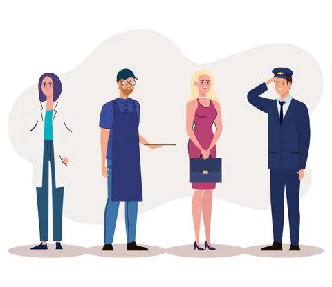 Group of persons differents ocupations standing characters Stock Illustration