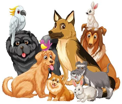 Group of pet on white background 스톡 일러스트