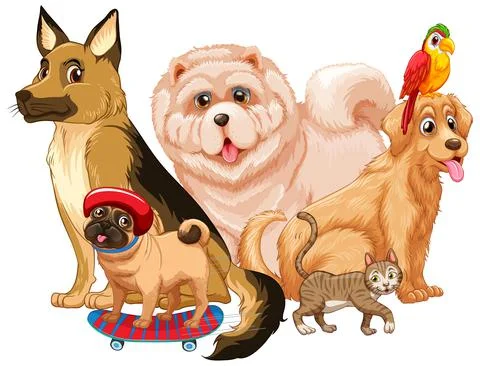Group of pet on white background イラスト素材