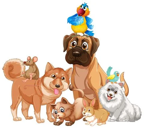 Group of pet on white background 스톡 일러스트