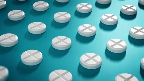 Group of pills standing in line. 3D illustration Stock Illustration