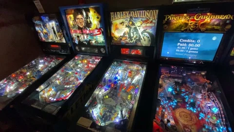 Group of Pinball Machines in an Arcade Stock Footage 205574000