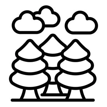 Group of pine trees growing under cloudy sky Stock Illustration