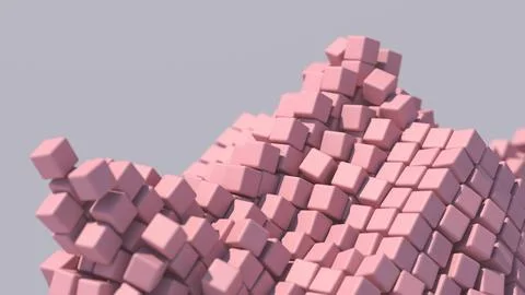 Group of pink cubes, close-up. Abstract illustration, 3d render. Stock Illustration