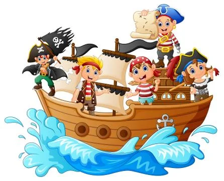 Group of pirate on the ship Stock Illustration
