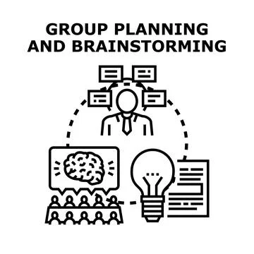 Group planning brainstorming meeting generating creative ideas Stock Illustration