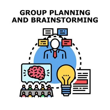 Group planning brainstorming meeting generating creative ideas Stock Illustration