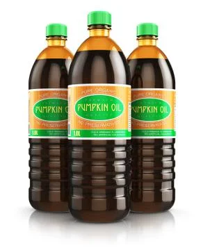 Group of plastic bottles with pumpkin seed oil Stock Illustration