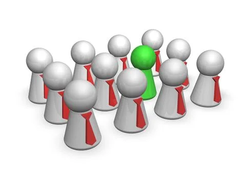 Group of play figures with ties  ..except one is the outsider - 3d illustrati Illustrazione stock