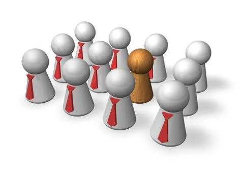 Group of play figures with ties  ..except one is the outsider - 3d illustrati Illustrazione stock