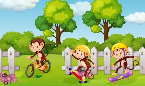 A group of playful monkey Stock Illustration