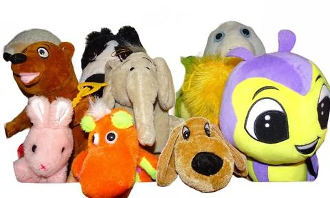 Group of plush toys. Different models 库存照片