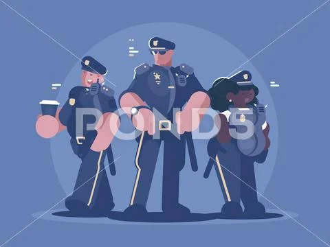 Group of police man and woman Stock Illustration