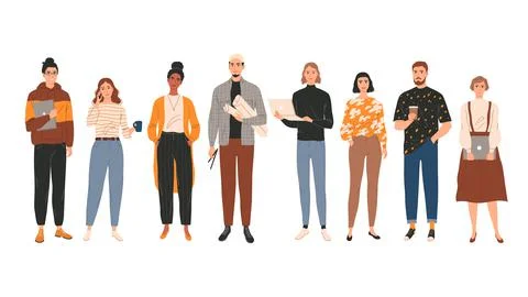 Group portrait of young creative people professionals Stock Illustration