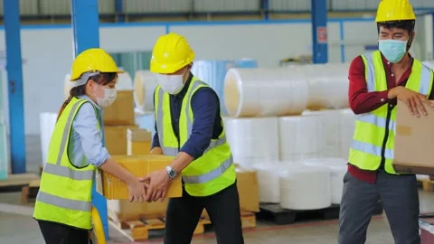 Group of position diversity engineer and  workers in the workplace as a warehous Stock Footage 159843560